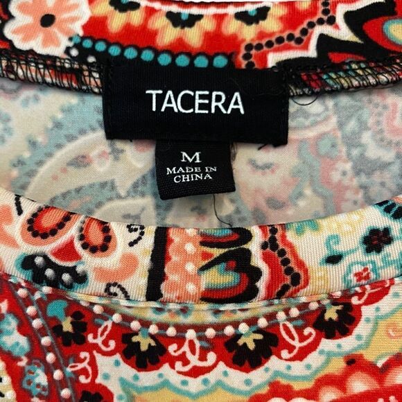 Tacera Sz M Red Tan Paisley Relaxed Fit Statement Sleeves Everyday Tunic - Picture 4 of 6